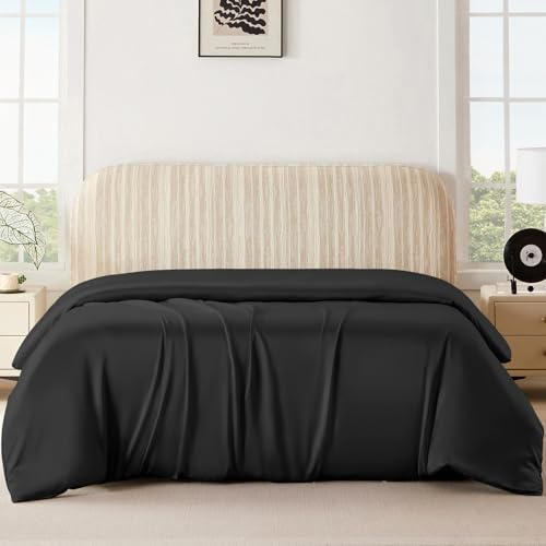 THXSILK 25 Momme 1 Pcs Silk Duvet Cover, 100% Top Grade Pure Mulberry Silk Luxury Series Comforter Cover with Zipper Breathable Cooling Soft Comfortable Safe Material (Cal. King, Black)