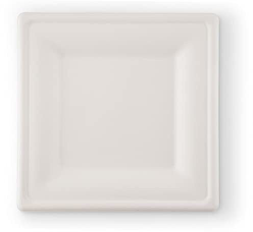 PAPPERI® 50 piatti quadrati cm 26, biodegradabili e compostabili, in fibra di canna da zucchero naturale non sbiancata, estremamente rigidi e resistenti, adatti per feste, catering e ricevimenti