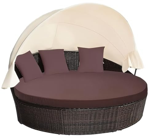 Mictony Polsterbezug für Outdoor-Liege, Ersatzbezug für Tagesbett oder Sonnenliege, mit Gummizug, 167,6 cm, für runde Gartenliege, nur Bezug (Liege Nicht im Lieferumfang enthalten), Braun