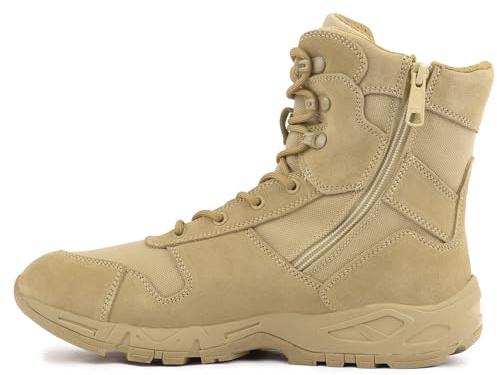 QUNLON Tactical Military Combat Boots for Men Side Zipper