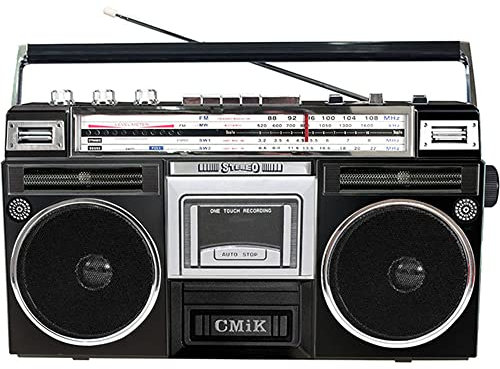 Cassette Boombox,Bluetooth,Radio Cassette Vintage Años 80 Portátil Multibanda Am/FM/SW,Retro Boombox Reproductor Grabador a Cinta, USB y Tarjeta SD, Conexión Auriculares,Black