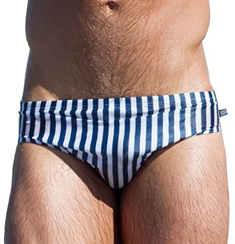 Badehose Herren Kurz Badeslip Eng Gestreift Slip Männer Badehosen Jungen Schwimmhose Bunter Badeshorts Short Tunnelzug Men's Shading Swim Briefs Unterhosen Bikini Beach Soft Shorts Dunkelblau L