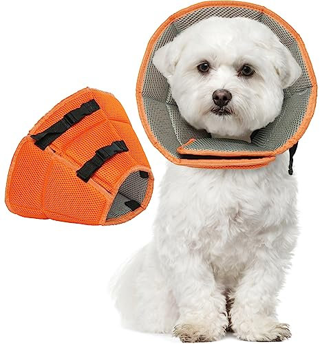 Kuoser Halskrause Hund, Bequem Leckschutz Hund,Schutzmaßnahmen Schutzkragen Hund, Einstellbar Hundekragen, Hunde Halskrause Leckschutz für Hunde, Vorbeugung von Biss- und Leckwunden,Orange S