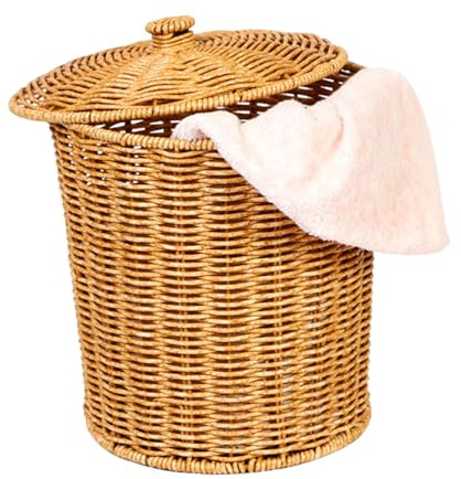 Cabilock Runder Rattan-Abfallkorb Mit Deckel Gewebter Mülleimer Papierkorb Müllbehälter Blumentopf Wäschekörbe Für Badezimmer Küche Büro Wohnzimmer Heimdekoration