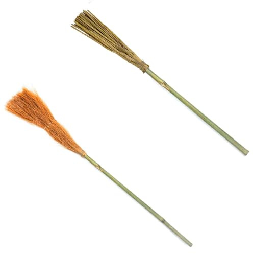 Acan Tradineur - Pack de 2 escobas de Bruja de Madera para jóvenes y Adultos, 1 Metro, complementos para Carnaval, Halloween, Celebraciones, 100 cm, Modelo Aleatorio