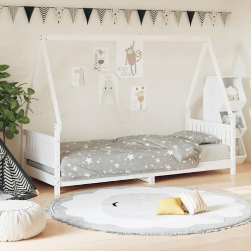 Homgoday Bettgestell für Kinder, weiß, 80 x 200 cm, aus massivem Kiefernholz, Möbel für Haus, Innen- und Außenbereich, Wohnzimmer, Schlafzimmer, T