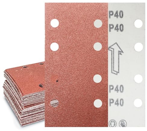 Senmai Tools Schleifpapier 93 x 185 mm Klett, Schleifblatt 8 Löcher, Schleifblätter Körnung 40, Schleifpapier für Schwingschleifer, für Schleifen von Hartholz, Farbe, auf Holz (30 Stück)