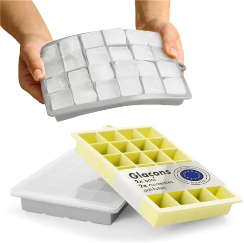 Blumtal moule à glaçons en silicone avec couvercle en Gris ultime/Jaune en taille M - Sans BPA - Démoulage facile - grand moule à glaçons carré