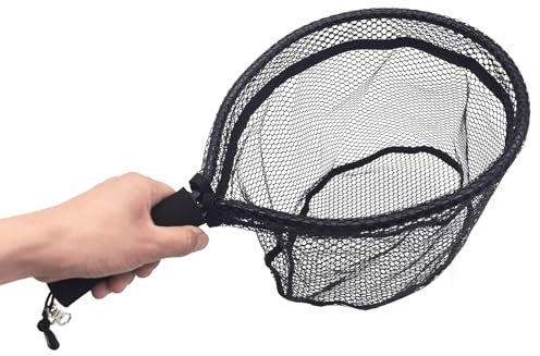 Aluminum Alloy Mini Fly Fishing Net - Soft Rubber Mesh Kayak Trout Landing Net (Black, Small)
