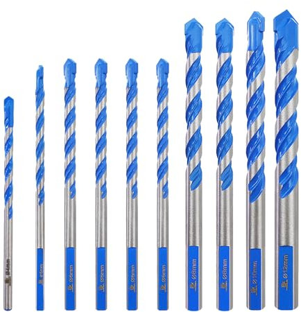 BRSCHNITT Hartmetallbohrer-Set – Trockenbohrer-Set für Mauerwerk, Beton, Ziegel, Holz, Kunststoff usw. (4 mm Rundschaft/5/6 x 4/8 x 2/10/12 mm Dreieckschaft)