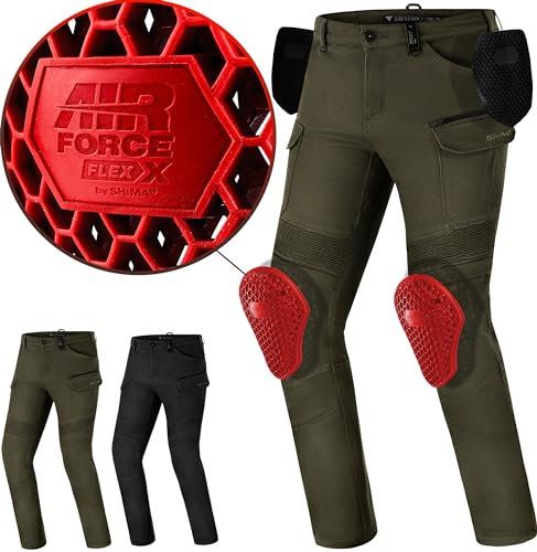 SHIMA Giro Pantalon Moto Homme Homologué Genouillères Airforce Pantalon De Moto Armure Textile Protection Ajustable Genoux Renforcé Airflow Grande Taille Elastique (Hommes, Khaki, 32/32)
