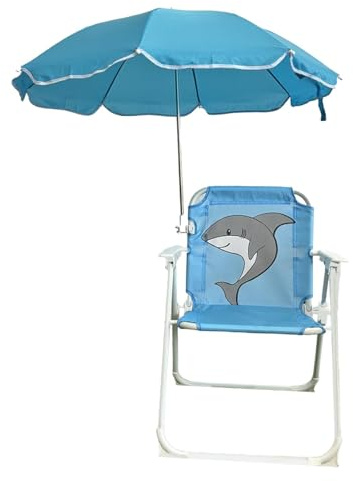 perfk Tragbarer Campingstuhl für Kinder mit Schirm, praktischer Klappstuhl mit Baldachin, Strandstuhl für Park, Garten, Angeln, Wandern, Blau