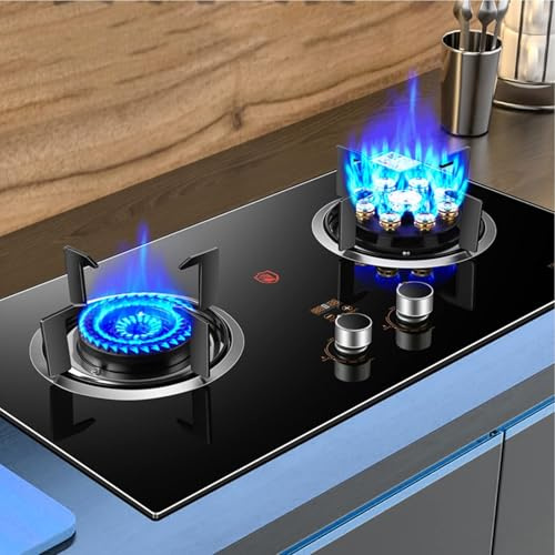Portatile Stufa Gas - Vetro Temperato Fornelli A Gas, Cucine a gas doppie con accensione a impulsi e montaggio a incasso, con temporizzazione intelligente e promemoria antiscottatura(NG(Left 4.2kw/Rig