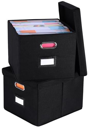 BELLE VOUS Lot de 2 Boîtes de Stockage de Dossiers - Boite de Rangement de Documents - Trieur pour Bureau ou Maison - Classeur de Dossiers Suspendus - Archivage de Document Papier