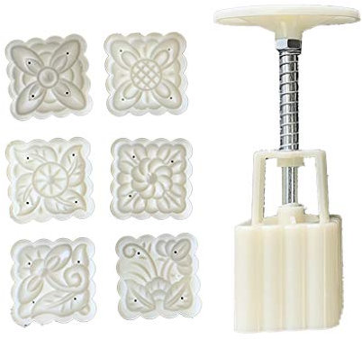 Hxyxbnhno 50g Mooncake Mold 6 Square Flower Stamps Cookie Cutter Green Bean Cake Mould DIY, Chocolate Silicone Molds