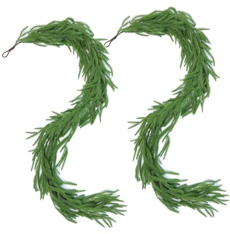 Skyearman 2 Stück Norfolk-Girlande, 1,8 m, künstliche Tanne, Dekoration, Weihnachten, für Innen Kamin, Treppe, Außen, Weihnachtsdekoration