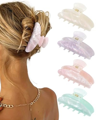 Coubeau 4 Stück Haarklammern–Große Haarklammern aus Acryl für dickes, dünnes HaarSstarke Halteklammern süße Rutschfeste Klammern stilvolles Haar-Accessoire für Frauen und Mädchen