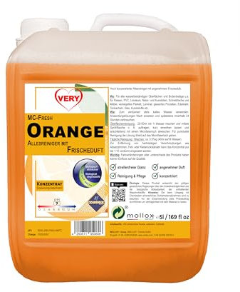 VERY Orange, Allesreiniger mit frischem Orangenduft | 5L Kanister inkl. Auslaufhahn | biologisch abbaubar | Konzentrat | gründliche Sauberkeit und strahlender Glanz