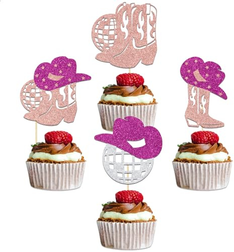24Pcs Cowgirls Disco Cupcake Topper, Western Cowgirls Baby Shower Decoration