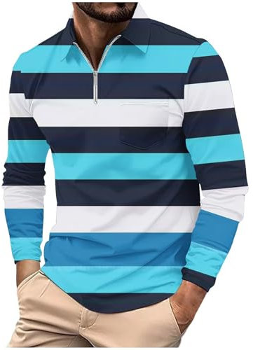 Generisch Poloshirt Herren Langarm Polo Shirts Baumwolle Farbe Nähen Tasche T-Shirt Slim Fit Golf Polo Pullover Herren Langarm Poloshirt Herren Mit Brusttasche Polyester