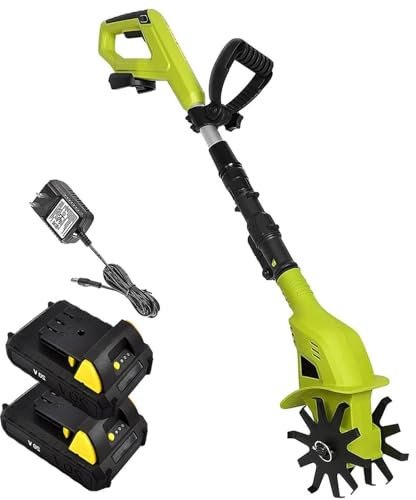 YZRDCXM Cultivateurs Motoculteur Électrique sans Fil, Rotavateur De Jardin Électrique, Largeur De Travail De 10 Cm, Profondeur De Travail De 25 Cm, ​​avec 2 Batteries Et Chargeur De 2000 mAh