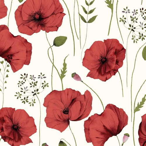 VmG-Store 1m Baumwollstoff zum Nähen 100% Baumwolle Nähstoff KEINE Meterware Kinderstoff (Mohnblume Rot Bb061)