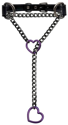 EverGlimp Black Leather Choker Collar For Women, Handmade Heart Slip Chain Choker Long Necklace with Adjustable Buckle