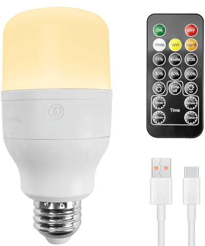 Idealife Bombilla LED E27, Bombillas, Luz Recargable Regulable Bombilla LED con Control Remoto, 3 Temperaturas de Color, Blanco Cálido para Dormitorio en Casa