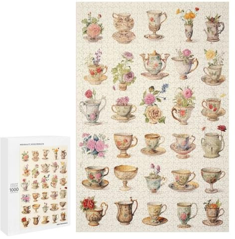 Teacups Colorful Tea Time Jigsaw Puzzle for Adults and Families Greaty 1000 Piece Puzzles Family Game Night Activity Unique Precision Fit Pieces