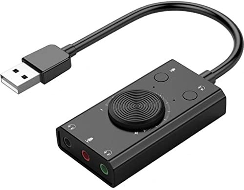 ABBNIA Carte Son USB Externe, Microphone stéréo, Haut-Parleur, Prise Casque 3,5 mm, câble Adaptateur, Interrupteur, réglage du Volume, Lecteur Gratuit