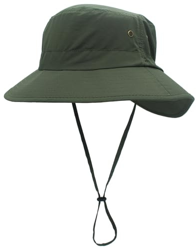 Huakunda Solhatt för män UPF50+ UV-skydd damer brett brätte andningsbar utomhus safari hatt fiskarhatt vandringshatt trädgårdshatt, Armégrön, one size