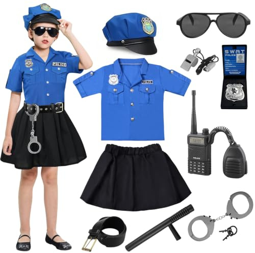 Luckyou Polizei Kostüm Kinder Mädchen Polizist Kostüm mit kinder Polizei Set Role Play für Children Karneval Halloween