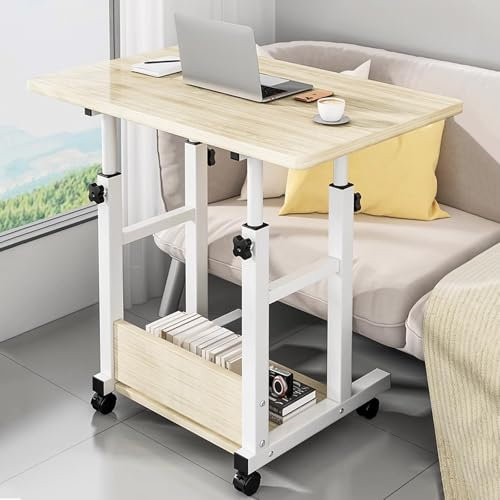 HARELA Überbetttisch auf Rollen, Betttisch Höhenverstellbar 60-85CM, Mobiler Laptoptisch Krankenhausbetttisch Sofatisch Nachttisch für Wohnzimmer, Schlafzimmer