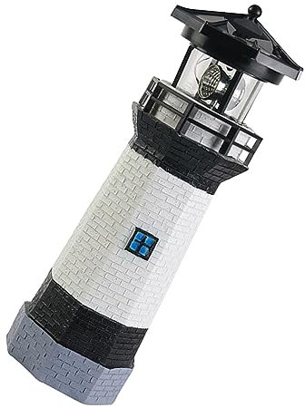Spacnana Lighthouse Solare Ecologico con Faro Rotante per Decorazioni per Paesaggi Patio Realizzato in Resina Resistente (BLACK)
