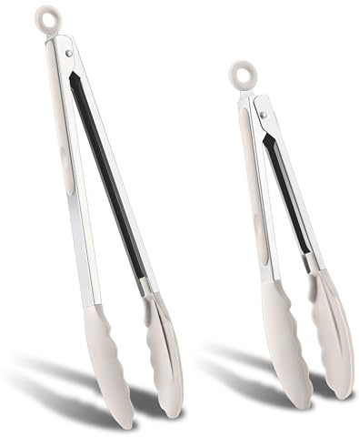 Onader - Pinzas para barbacoa, 2 unidades, acero inoxidable, con punta de silicona, 33,5 cm y 26,5 cm, pinzas para carne, para cocinar, asar, resistentes al calor y aptas para lavavajillas, color