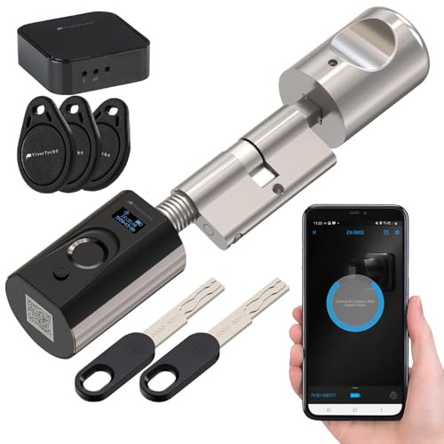 VisorTech Fingerscan Türschloss: Elektronischer Tür-Schließzylinder mit Fingerabdruck, Transponder +GW (Türschloss Haustür Fingerabdruck, elektrisch, Fingerprint, RFID)
