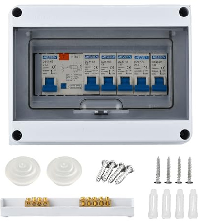BigKing Scatola di Distribuzione Impermeabile a 8 Vie IP65 e Interruttore Automatico, Include 1P+N63A+6A+6A+10A+20A+32A, Tipo AC 63A/30mA FI RCD