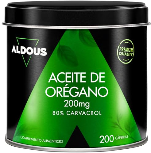 Aceite de Oregano - 160mg de Carvacrol - 200 Cápsulas Blandas - 1 al día | Aceite de Orégano - Refuerzo Inmunitario Natural - Bienestar Digestivo y Antioxidante - 80% Carvacrol - Sin Aditivos - ALDOUS