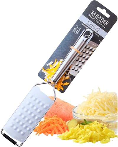 Sabatier - Rallador profesional de cocina con grabado grueso, 29 x 5,5 cm, de acero inoxidable, con protector de cuchillas y mango ergonómico, perfecto para queso, patata, frutos secos y verduras