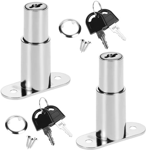 QWORK® - Juego de 2 cerradura de cajón de 32 mm con cilindro de empuje y llave, Ø 19 mm, para archivadores y cajones