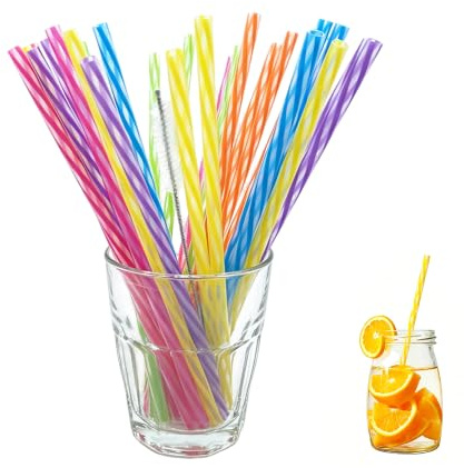 Lot de 30 pailles réutilisables en plastique, 24 cm, avec brosse à paille, pailles en plastique pour smoothies, jus, cocktails, boissons chaudes