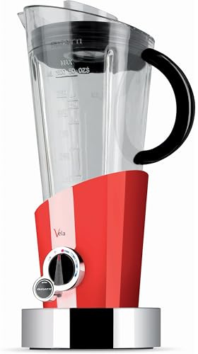 BUGATTI, Vela Evolution, mixeur électrique pour milk-shakes et smoothies, fonction broyeur à glace incluse, 4 vitesses, capacité 1,5 litre, 500 W, design innovant (Rouge)