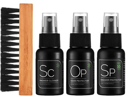 SNEAKER LAB Eco Friendly Shoe Care Cleaning Kit - Cleaner + Deodorizer + Protector + Premium Brush - Perfect for Most Materials - 1.7 Fl Oz Bottles