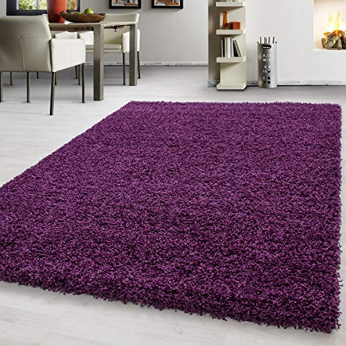 Teppium Moderner Hochflor Teppich Wohnzimmer 140 x 200 cm Violett - Shaggy Flauschiger Teppich, Extra Weich, Pflegeleicht und Einfarbig - für Schlafzimmer, Küche und Esszimmer