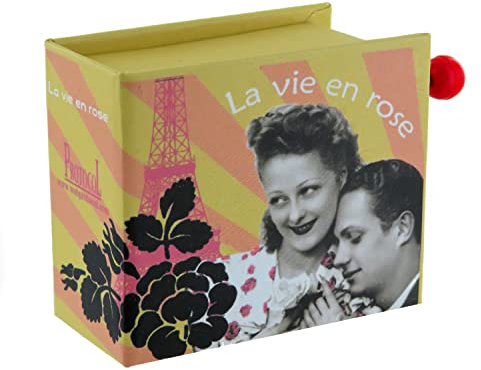 Lutèce Créations Caja de música/Caja Musical de manivela de cartón Decorado en Forma de Libro con Mecanismo Musical de 18 Notas - La Vida en Rosa - La Vie en Rose (Louiguy/Edith Piaf)