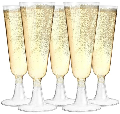 MATANA 48 Copas de Champán de Plástico, 150ml - Copas de Cava en Plástico Rígido, Lavables y Reutilizables - Vasos para Champagne, Vino Espumoso, Cócteles y Postres - Ideal Bodas, Navidad y Fiestas