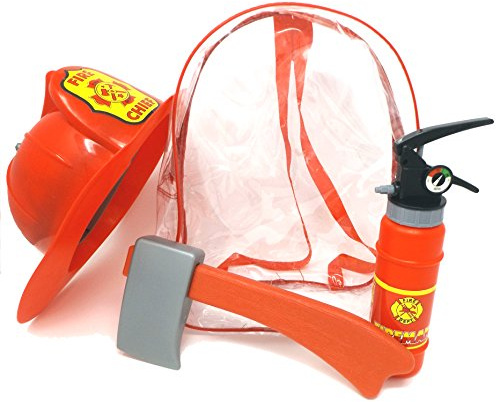 Brigamo Kinder Feuerwehrmann Rucksack, Feuerwehr Set mit Feuerlöscher Wasserpistole, Axt und Feuerwehrhelm