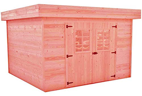 Habrita Blockbohlenhaus, massives Douglast, flaches Dach – 14,74 m²