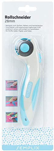 SEMPLIX Stoffschneider Maxi mit Klingenschutz, 28mm - Rollschneider mit Soft Griff zum Basteln & Nähen (blau)