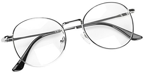 IBLUELOVER Brille Metallrahmen Unisex Brillengestelle Retro 60 er Fensterglas Damen Herren Brillefassung Runde Pantobrille mit Nasenpad Leicht Nerdbrille Ohne Sehstärke Streberbrille Ebenenspiegel